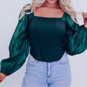 Green Organza Sleeve Corset Top